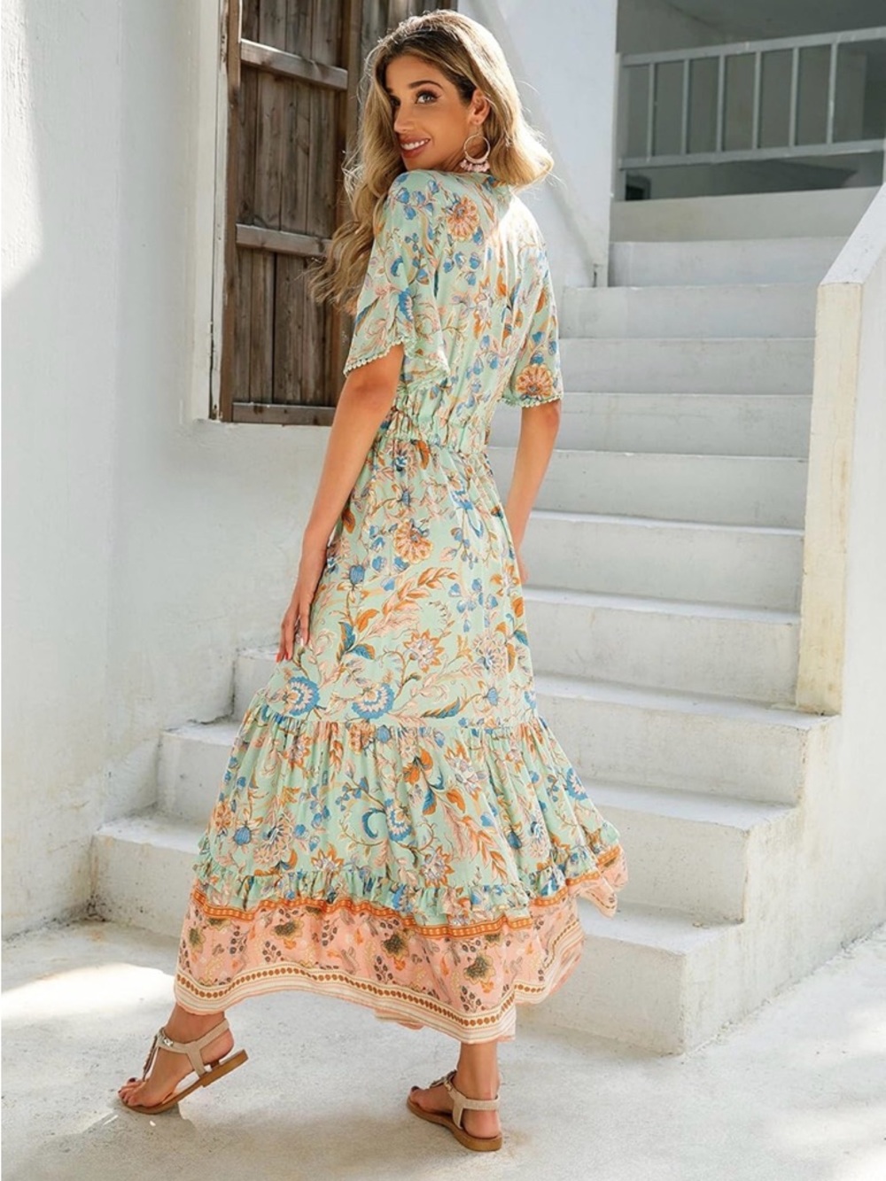 Floral Teal Maxi Dress - Lightweight Summer Style - Picture 5 of 5